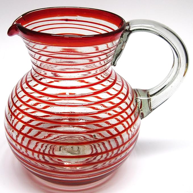 Ruby Red Spiral 120 oz Large Bola Pitcher, Recycled Glass, Lead-free, Toxin-Free (Pitcher)