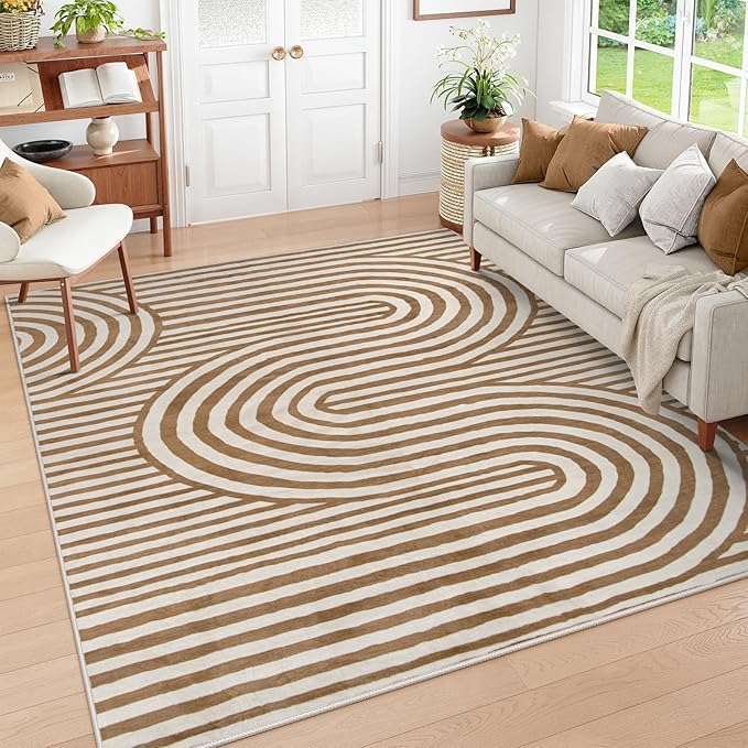 Lahome Abstract Area Rugs 5x7,Soft Living Room Rug Nursery Bedroom Rugs,Rainbow Colorful Playroom Rug Ultra-Thin Stain Resistance Throw Large Carpet for Kids Classroom Dorm Alba (5'X7',Khaki/Orange)