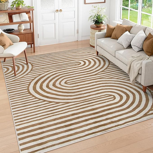 Lahome Abstract Area Rugs 5x7,Soft Living Room Rug Nursery Bedroom Rugs,Rainbow Colorful Playroom Rug Ultra-Thin Stain Resistance Throw Large Carpet for Kids Classroom Dorm Alba (5'X7',Khaki/Orange)