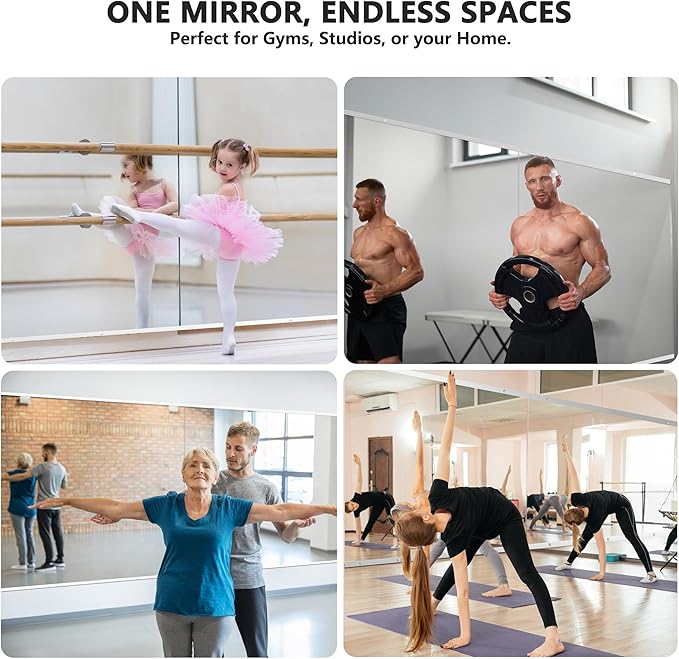 Home Gym Mirror for Wall, 50"x25"x2PCS Full Length Gym Mirror Frameless Wall-Mounted for Garage, Home Gym, Living Room, Bedroom(Silver)