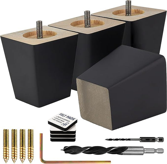 Airy Abode Premium Black Square Furniture Legs (Full Install Kit) - Pick Your Size and Color
