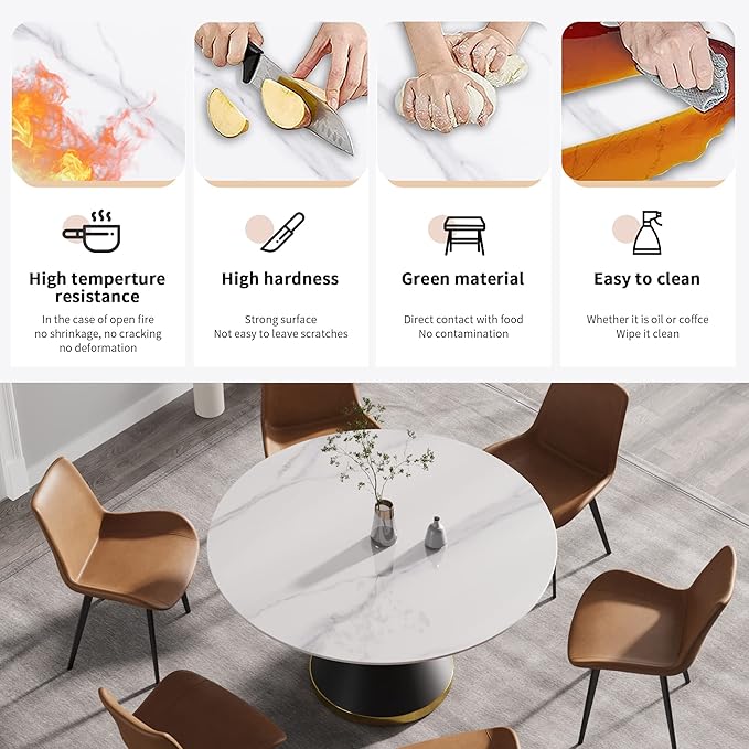 53.15" Round Dining Table, Mid Century Modern Dining Table with PU Base for 6-8 Person, Dining Room Table for Dining Room Kitchen,Living Room, Restaurant, White