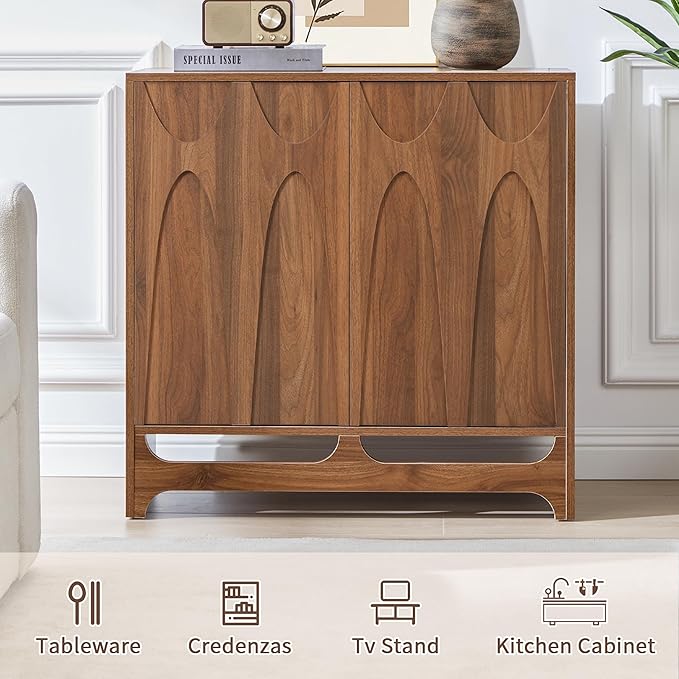 Sideboard Buffet Cabinet with Storage Set of 3, 94.5” Mid Century Modern Storage Cabinet with Adjustable Shelf and 6 Doors for Dining Room, Living Room,Entry