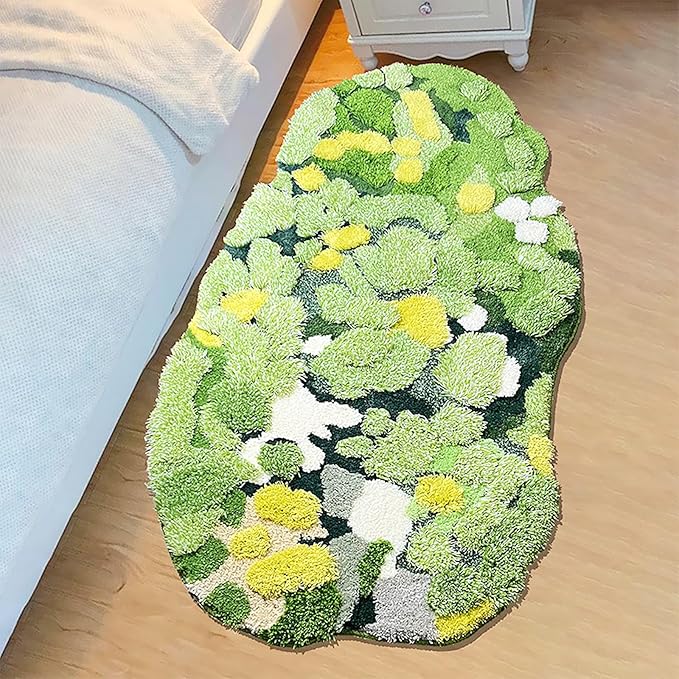 UKELER Moss Area Rugs, 3D Grass Moss Runner Rug for Laundry Room Soft Shag Non Slip Washable Bath Rugs Mats for Bedroom Living Room Kids Playroom Hallway Kitchen 55''x27.5''