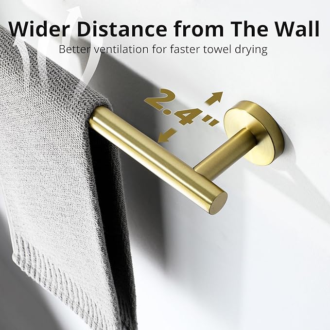 SAYAYO Towel Racks for Bathroom, 24 Inch Towel Bar Brushed Gold, Towel Rod Towel Holder Wall Mount SUS304 Stainless Steel (26 Inch Total Length)