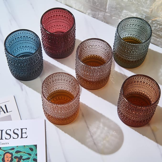 Sage Green Hobnail Drinking Tumbler | Set of 6 | 11 OZ Bubble Design Vintage Glassware, Beverage Glasses Bubble Water, Wine, Old Fashioned Cocktail, Whiskey Rocks Glass Cup, Elegant Glassware Gifts