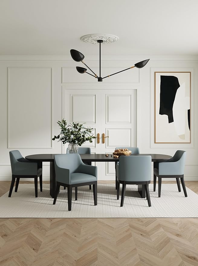Manhattan Comfort Gansevoort Modern Faux Leather Dining Chair with Arms, Leatherette Upholstery on Solid Beech Wood Frame, Accent Furniture for Kitchen Table or Office, Set of 2, Pewter