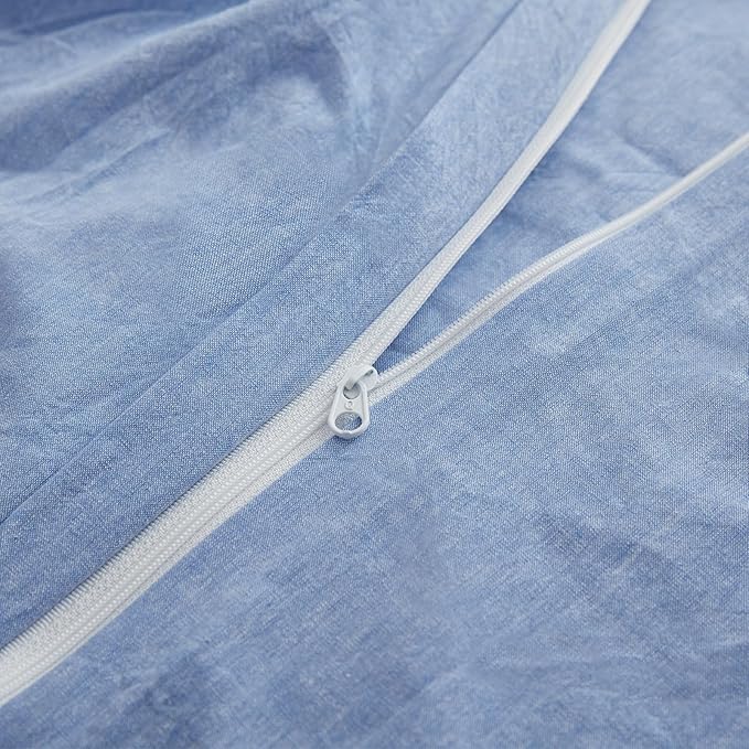 LOVQUE Light Blue Cotton Duvet Cover Twin Size, Linen Like Natural Bedding Set with Zipper Closure (No Comforter), 68x90 Inches