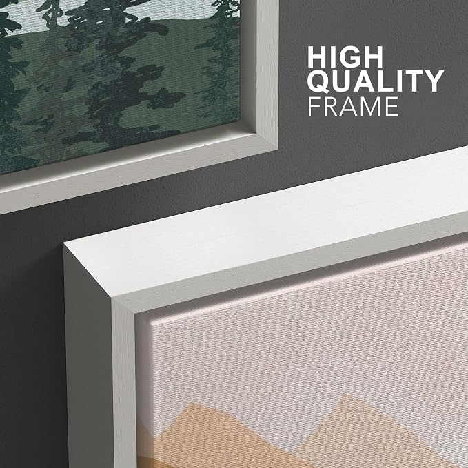 wall26 Framed Canvas Print Wall Art Set Geometric Mountain Forest Lake Abstract Nature Illustrations Modern Art Nordic Decorative Minimal Boho for Living Room, Bedroom, Office - 16"x24"x3 White