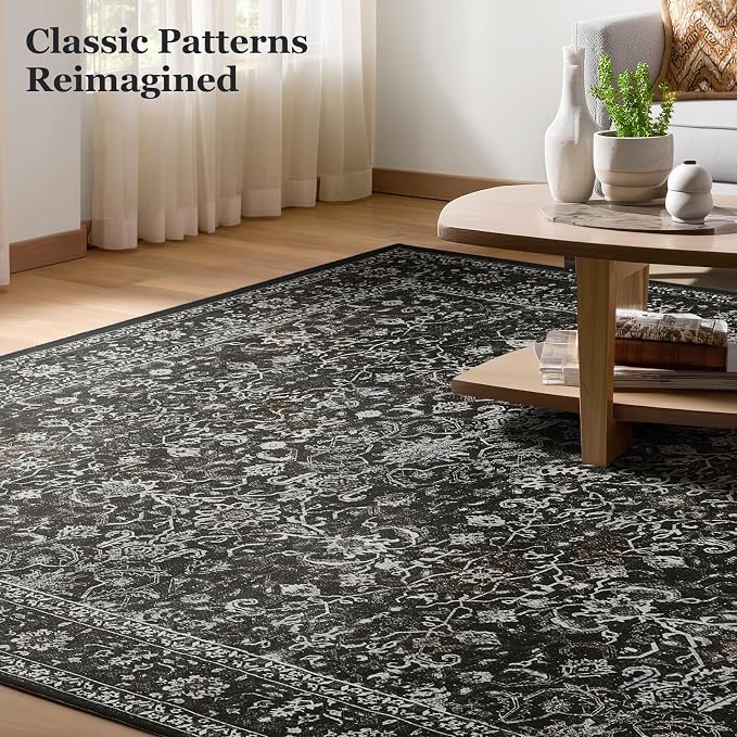 Dark 3x8 Hallway Runner Rug, Entryway Kitchen Runners Non Skid Washable 8 ft, Non Slip Ultra Thin Carpet Runner for Corridor Mudroom Foyer Bathroom Bedroom, Vintage Farmhouse Midnight