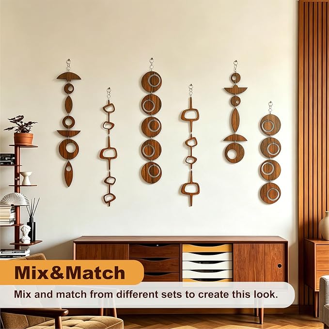 13PCS Retro Mid Century Modern Wall Art MCM Decor for Living Room Bedroom Kitchen Study, Walnut Wood Texture 16.5"x51.3"
