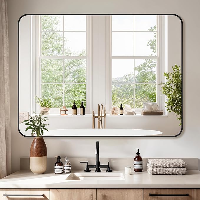 Bathroom Mirror 40" x 30", Large Rectangle Wall Mirror, Black Metal Frame Wall Mounted Mirrors for Bathroom, Vanity, Bedroom, Entryway Decor(Horizontal/Vertical)
