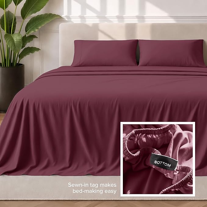 Bare Home Full Sheet Set - 1800 Ultra-Soft Microfiber Full Bed Sheets - Double Brushed - Deep Pockets - Easy Fit - 4 Piece Set - Bedding Sheets & Pillowcases (Full, Burgundy)