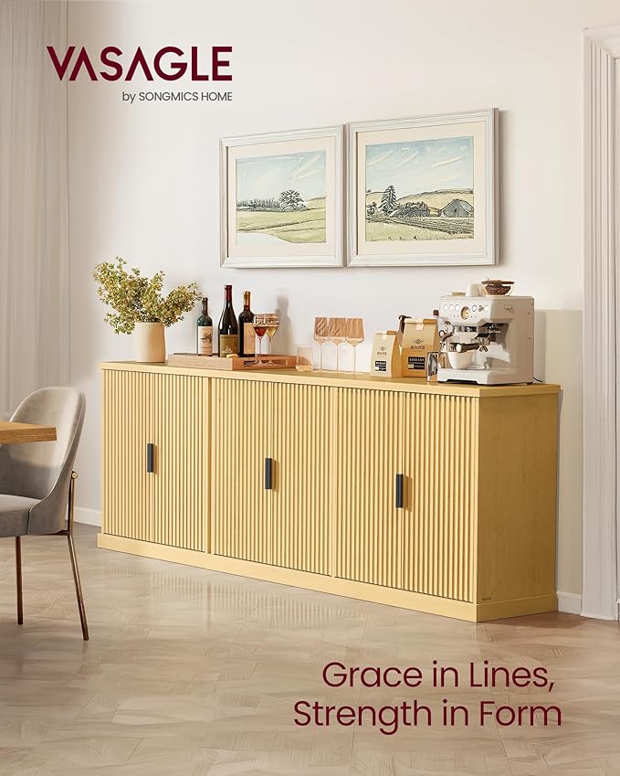 VASAGLE MAXE Collection - Buffet Cabinet Set of 2, Fluted Console Cabinet, Sideboard with Adjustable Shelf, Mid Century Modern Buffet Table, 15.8 x 29.9 x 31.5 Inches, Oak Beige UZH2505001