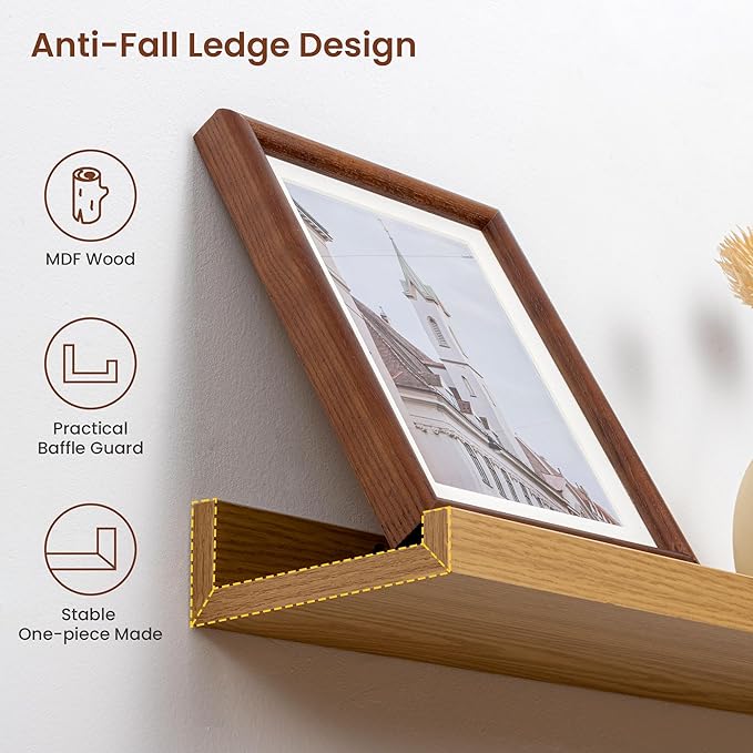 Axeman 72 Inch Floating Shelves | Oak Picture Ledge Shelf Set of 4 | Rustic Wood Wall Shelves with Lip | 72" Oak Picture Shelves for Wall with Ledge | Photo Shelves