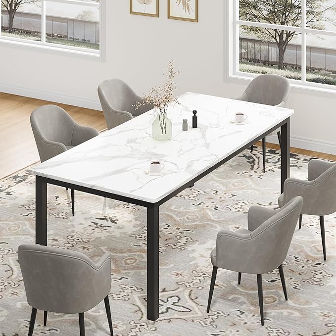 IDEALHOUSE 79 Inch Industrial Dining Table for 4-6 Person Rectangle Kitchen Table with Metal Legs,Round Corners, Writing Desk, for Modern Farmhouse, for Kitchen, Dining Room,Quick Assembly,Wood