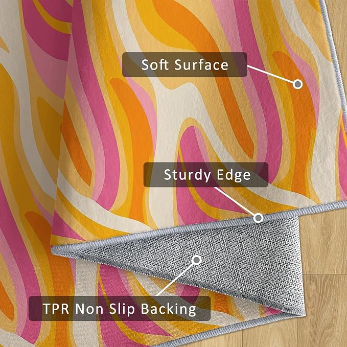 70s Retro Rug 4x6 Colorful Zebra Striped Groovy Pattern Area Rugs for Living Room, Bedroom, 70s Retro Home Decor Accessories Indoor Carpet, Non Slip & Machine Washable, GD0345