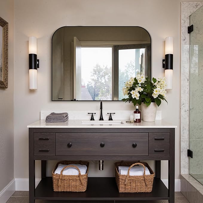 Delma Bathroom Vanity Mirror,30" x 40" Black Metal Framed Wall Mirror for Over Sink, Living Room, Bedroom,Entryway Decor