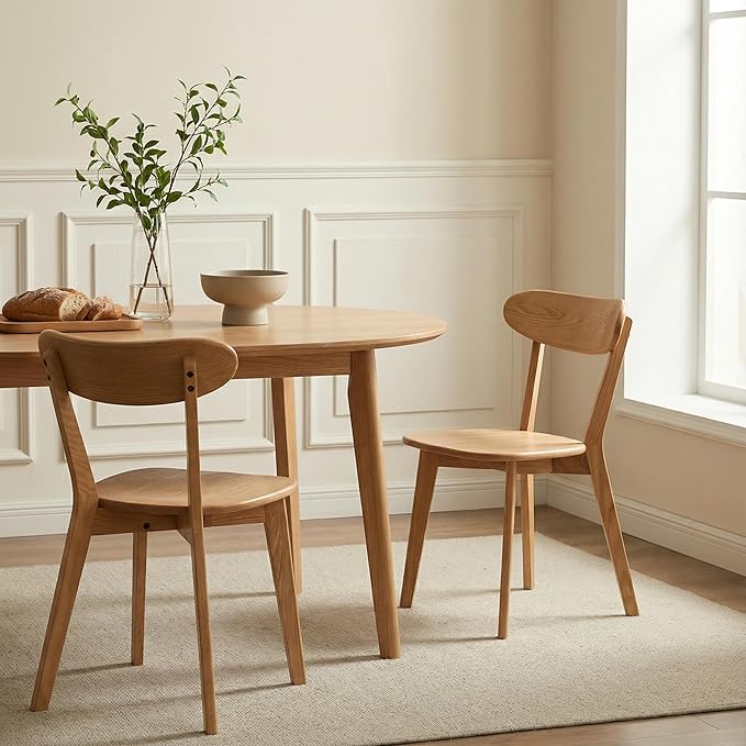 100% Solid Oak Wood Dining Chairs Set of 2 - Mid Century Modern Dining Chairs for Dining Room, Kitchen, and Living Room (Natural)