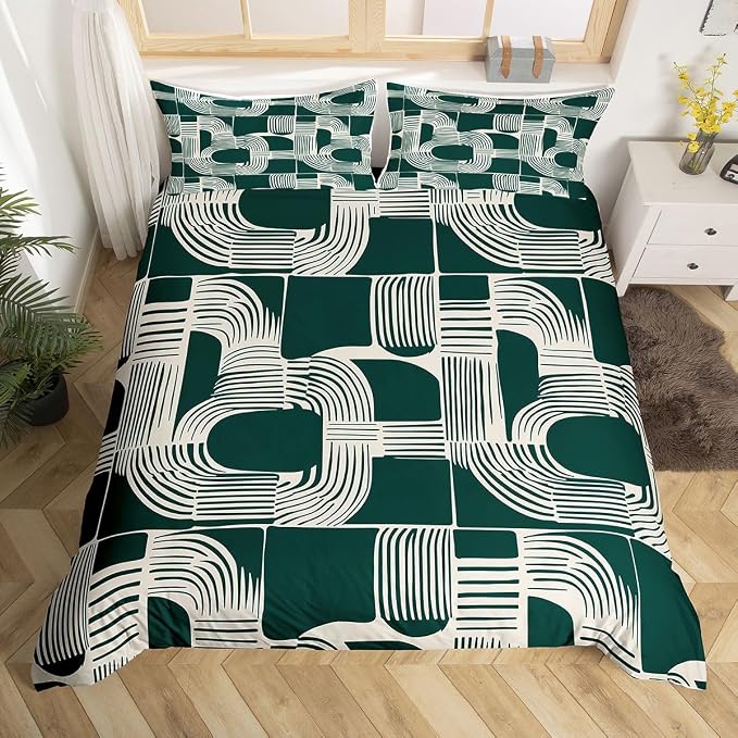Mid Century Abstract Twin Comforter Cover For Teens Bohemian Geometric Duvet Cover Modern Aesthetics Striped Bedding Set For Kids Boys Adult Women Boho Minimalist Stripes Bed Sets With 1 Pillow Case