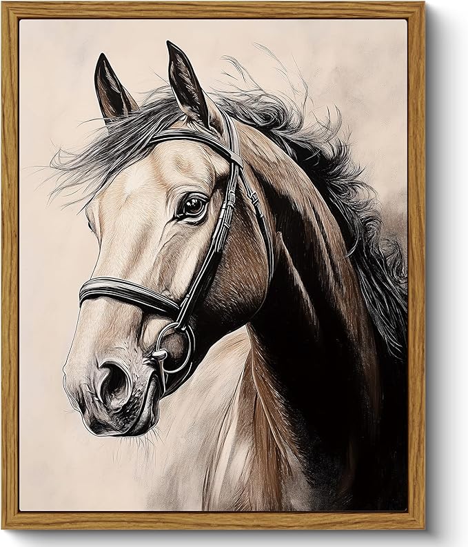 ARPEOTCY Vintage Framed Canvas Wall Art, Retro Horse Portrait Western Picture Decor, Rustic Farmhouse Country Wall Art for Living Room, Bathroom, Bedroom, Office(8 x 10 Inch)