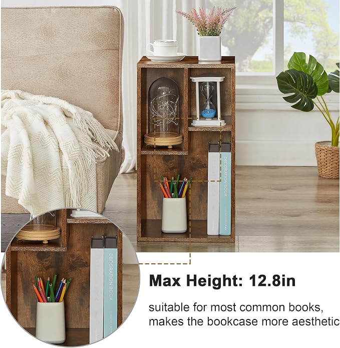 VECELO 3 Cube Small Bookcase, Fits Tallest Hardcovers, Horizontal Available, 2-Tier Modern Bookshelf, Storage Organizer for Small Spaces, Kids Room, Bedroom Living Room, Rustic Brown