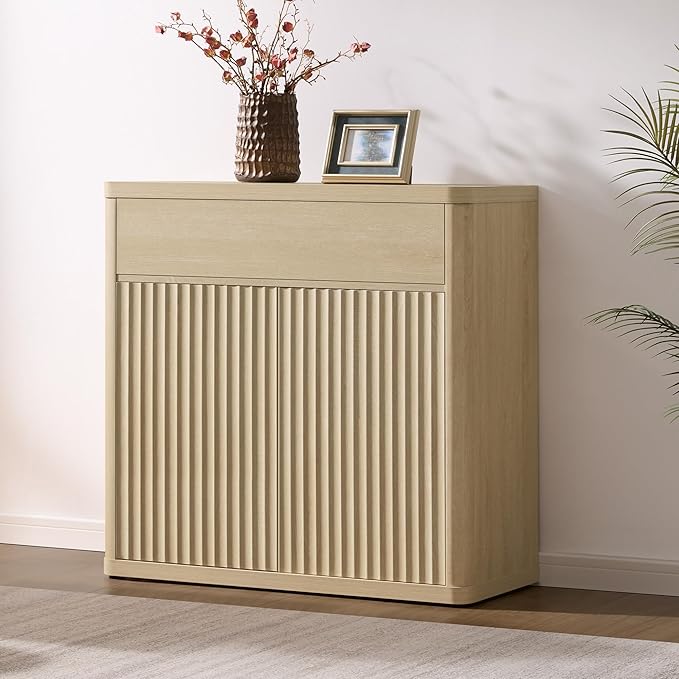 SICOTAS Buffet Cabinet with Storage - Accent Fluted Storage Cabinet with 2 Doors & 1 Drawer 34.6" Wide Modern Sideboard Credenza Large Buffet Table for Living Room Kitchen Dining Room Entryway Office