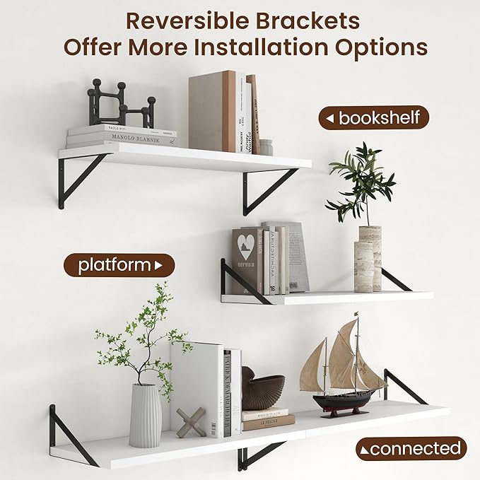 Axeman Deep Floating Shelves - 30 Inch White Floating Shelves Set of 2-12 Inch Deep Wood Wall Shelves for Living Room Bathroom Kitchen