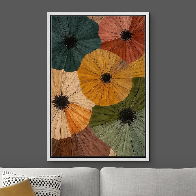 Woodrose Framed Canvas Print Wall Art Bold Floral Composition Earthy Tones Floral Illustrations Modern Art Minimalist 3D Colorful Ultra for Living Room, Bedroom, Office - 16"x24" WHITE