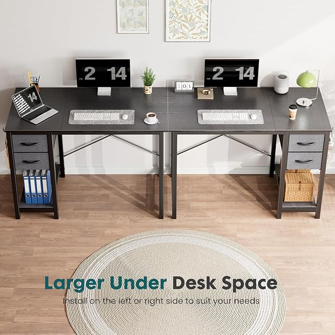 Sweetcrispy 40 Inches Computer Desk with Drawers Home Office Writing Table X-Shaped Reinforcement Modern Work Surface Side Hook Sturdy Metal Frame Large Space Storage Organization Black