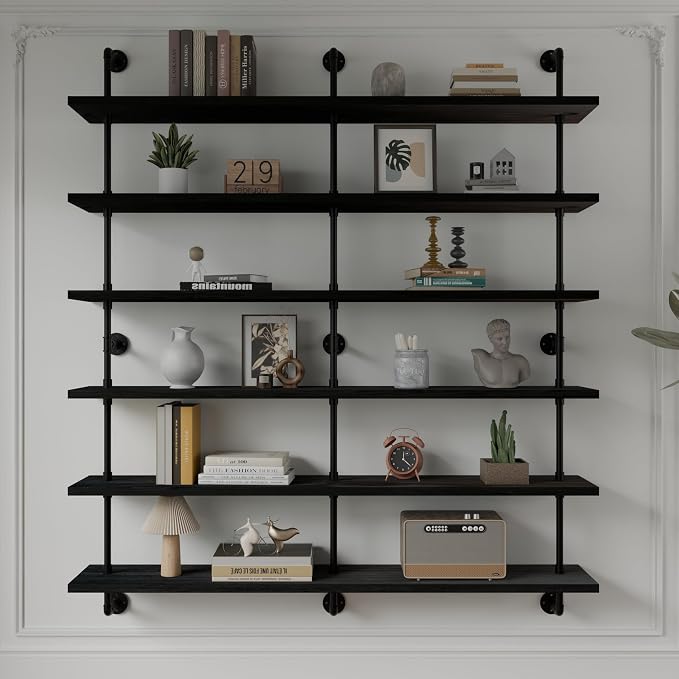 HDDFER Floating Shelves for Wall Living Room Shelves Bookshelf Industrial Pipe Shelving Shelf Real Wood Planks 60 inch Rustic Wall Shelves Hanging Bookshelves Farmhouse Kitchen Bar Shelving