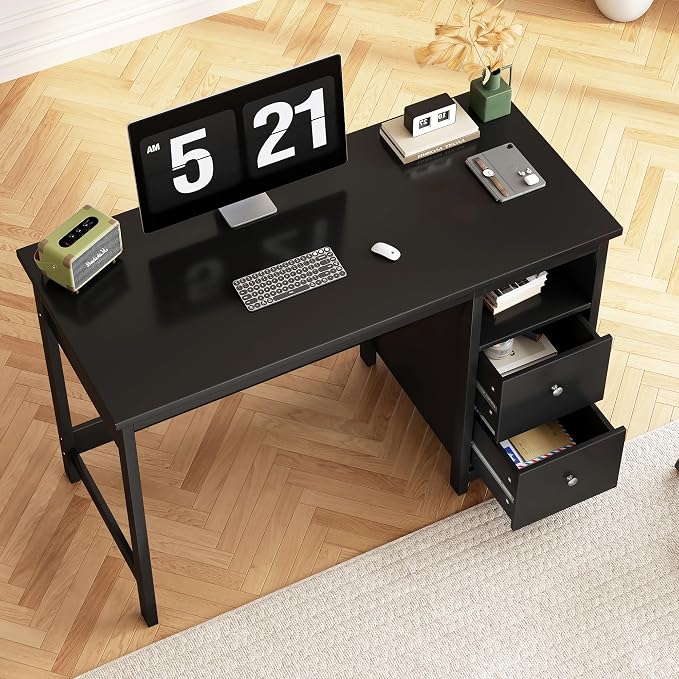 BHG Desk with Drawers,Modern Small Computer Desk for Home Office with Storage Drawers, Makeup Vanity Desk Dressing Table for Bedroom,Filing Cabinet Writing Table PC Desks for Study (Black, 39.3")