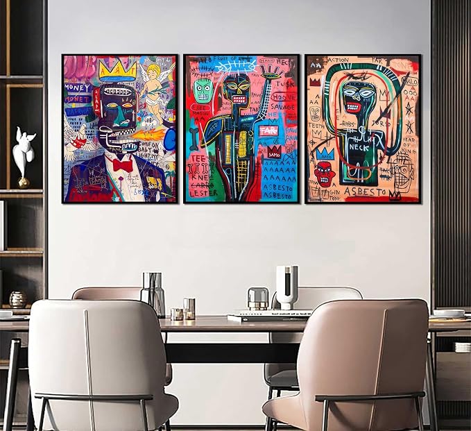 MTLXSBLT 3 Pcs Modern Graffiti Posters Wall Art Street Abstract Painting Graffiti Pictures Colorful Abstract Character Canvas Prints For Artist Living Room Bedroom Bathroom Wall Decor Unframed