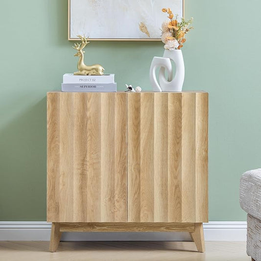 Bifins Sideboard Buffet Cabinet with Storage, 30.7" Mid Century Modern Fluted Storage Cabinet with Doors & Adjustable Shelves for Living Room,Kitchen,Entryway (Natural 1pc)
