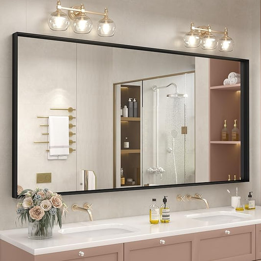 72x36 Inch Black Mirror for Bathroom, Large Matte Black Bathroom Vanity Mirrors, Square Corner Black Rectangle Bathroom Mirror, Anti-Rust, Shatter-Proof (Horizontal/Vertical)