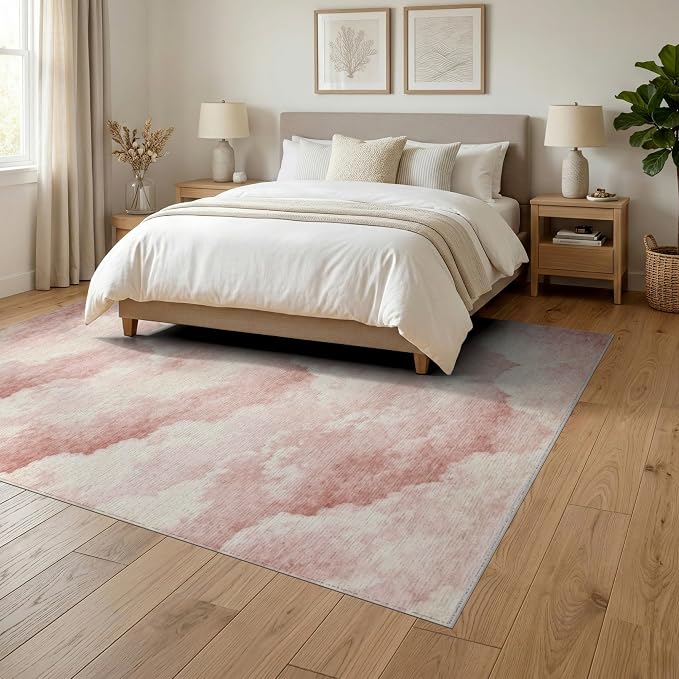 6'x9' Washable Cottagecore Cloud Area Rug, White Non-Shedding Pet Friendly Room Rug Foldable Easy Care Carpet for Queen Size Bedroom, Under Bed, Master Suite | Ref:2208259
