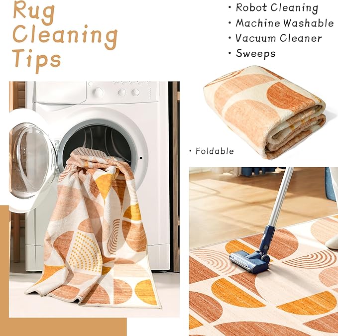 MUJOO 5x7 Area Rugs Boho,Washable Rugs for Living Room Bedroom Dining Room,Large Throw Floor Carpet Non Slip Soft Modern Abstract Bohemian Orange