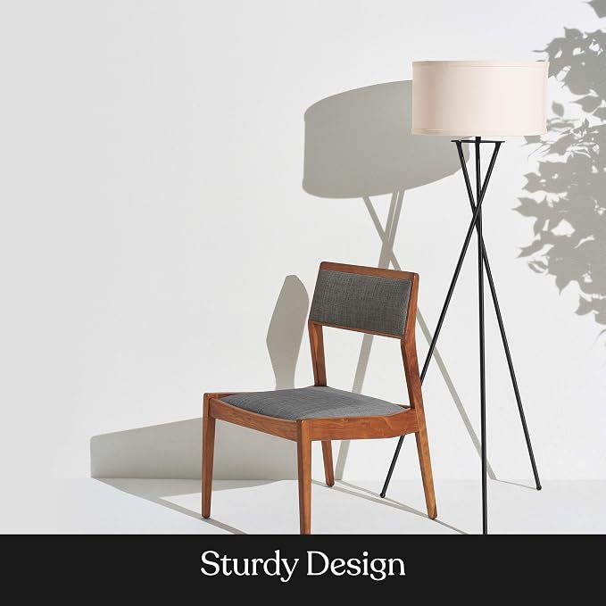 Brightech Jaxon LED Floor lamp, Modern Lamp for Living Rooms & Offices, Tall Lamp with Contemporary Drum Shade, Gold Tripod Standing Lamp for Bedroom Reading, Great Living Room Decor - Black