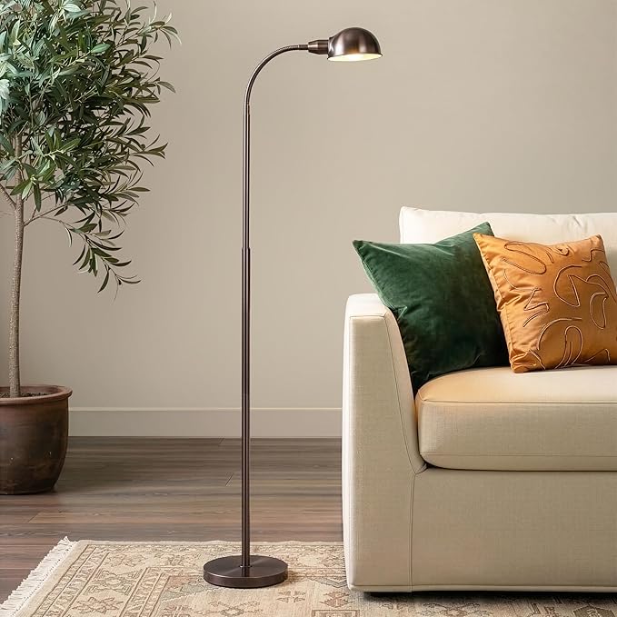 Brightech Regent LED Floor Lamp, Free Standing Corner Pole Light with Adjustable Gooseneck, Tall Bright Skinny Pharmacy Lamp for Office Desk, Living Room Sofa or Chair - Bronze