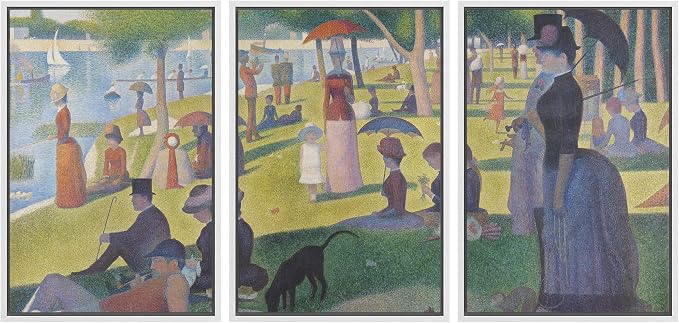 wall26 Framed Canvas Print Wall Art Set La Grande Jatte by Georges Seurat Cultural Historic Oil Painting Fine Art Reproduction Scenic Colorful for Living Room, Bedroom, Office - 16"x24"x3 White