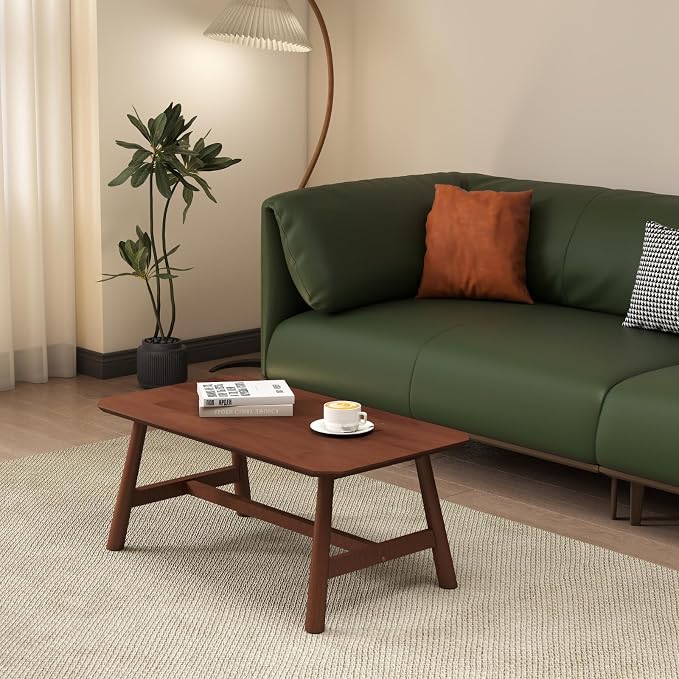 CIMOTA Walnut Wood Coffee Table, Mid-Century Modern Rectangular Center Table, Solid Wooden Tea Table for Living Room, Retro Dark Brown Finish, 35.5" x 20"
