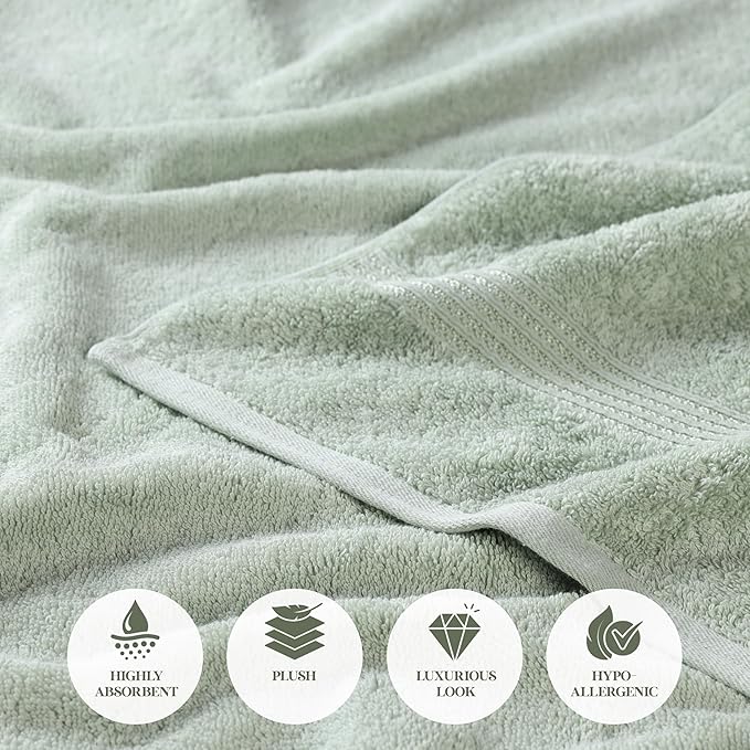 Superior Heritage Egyptian Cotton 6 Piece Towel Set, Heavyweight Towels for Bathroom, Guest Bath, Luxury Home Decor, Plush Absorbent Essentials, Includes 2 Bath, 2 Hand, 2 Face Towels, Sage