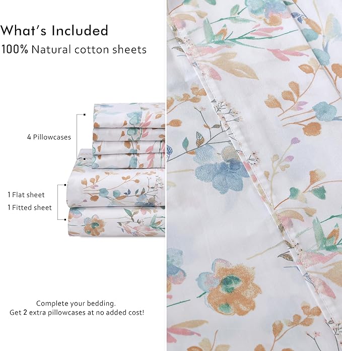 RUVANTI 100% Cotton Percale Sheets King Size 6 Piece Set, Cooling Bed Sheets for Hot Sleepers, Deep Pocket 16”, Breathable Lightweight & Durable, Crisp Hotel Style Sheets, Radiant