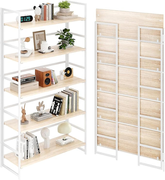 BHG Vintage Multifunctional Folding Bookshelf, No-Assembly Plant Stand Storage Rack Shelves for Home Office