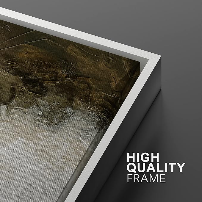 IDEA4WALL Framed Canvas Print Wall Art Set Grunge White Brown Color Field Landscape Abstract Shapes Illustrations Minimalism Decorative for Living Room, Bedroom, Office - 16"x24"x2 White