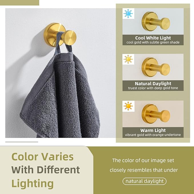 Angle Simple Robe and Towel Hook, SUS304 Stainless Steel Bathroom Robe Hook, Small Towel Hanger for Wall or Cabinet, Brushed Dark Gold