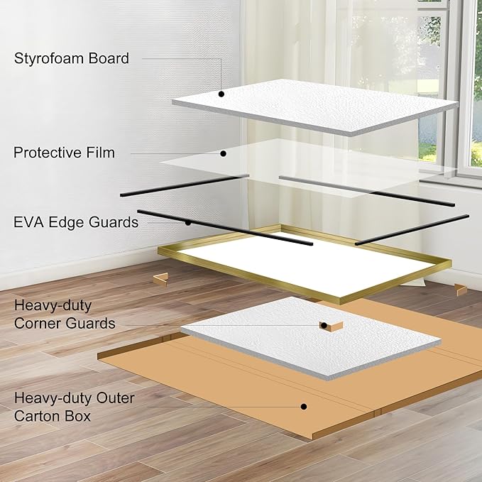 CIRCUMI Gold Bathroom Mirror, 30"x60" Rectangular Mirror with Deep Metal Frame, Brushed Finish, Tempered Glass, Large Mirror for Wall, Over 2 Sinks, Installed Vertically/Horizontally, Crystal-Clear