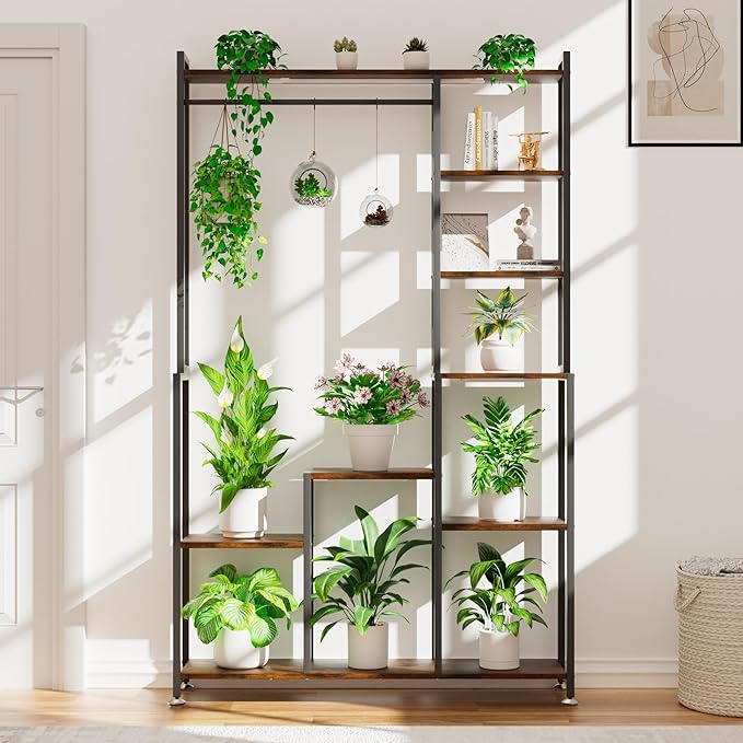 CODACE Plant Stand Indoor with Grow Light - 71 Inches Tall Plant Shelf, 8 Tiered Large Metal Plant Stand, Square Flower Stand Display Rack for Living Room, Balcony, Patio, Garden