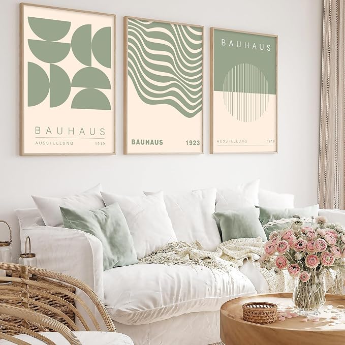 Geometric Line Wall Art Bauhaus 1923 Poster Sage Green Abstract Paintings Mid Century Modern Artwork Bauhaus Exhibition Poster Abstract Shape Prints Boho Modern Picture for Livingroom 16x24in Unframed
