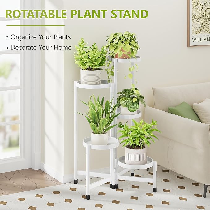Cawukege 5 Tier Plant Stand Indoor, Tiered Plant Stand Outdoor for Multiple Plants, Corner Plant Shelf for Patio Balcony Porch Garden Living Room House,White